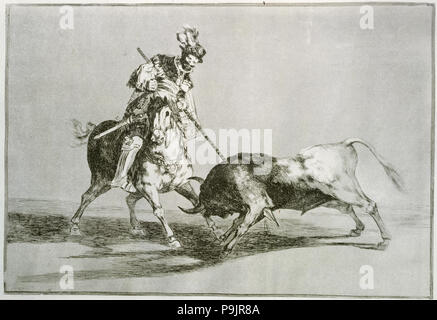 La corrida, la serie di incisioni di Francisco de Goya, piastra 11: " El Cid Campeador lancenado otro… Foto Stock