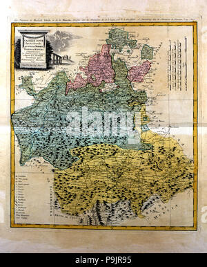 Mappa colorata di Madrid e Castilla - La Mancha, inciso a Norimberga 1781 dagli eredi di Homann (… Foto Stock