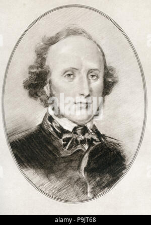 Jakob Ludwig Felix Mendelssohn Bartholdy, 1809 - 1847, nato come Felix Mendelssohn. Compositore tedesco, pianista, organista e conduttore degli inizi del periodo romantico. Illustrazione da Gordon Ross, artista americano e illustrator (1873-1946), dal vivere le biografie di grandi compositori. Foto Stock