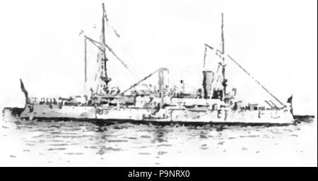 . Disegno della USS Olympia, la nave ammiraglia di ammiraglio George Dewey USN a Baia di Manila durante la guerra ispano-americana . pubblicato 1900 143 Appletons' Dewey George - Olympia (disegno) Foto Stock