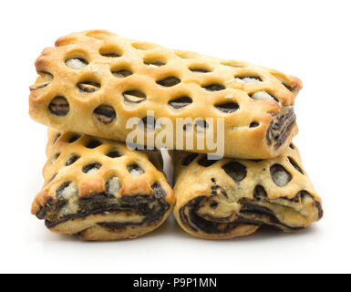 Tre pani di reticolo impostato con noce di cocco e cioccolato isolato su sfondo bianco sfornato fresco Foto Stock