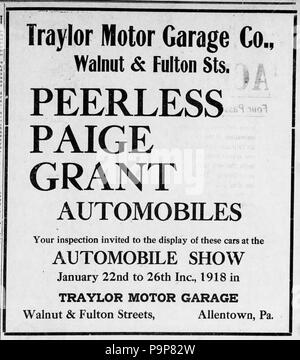 37 1918 - Motore Traylor Garage Azienda giornale di annunci Allentown PA Foto Stock