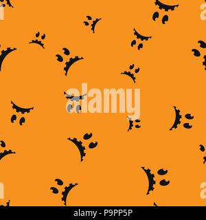 La malinconia faccia Halloween seamless pattern. Illustrazione Vettoriale. Sfondo arancione. Tutti i Santi Eve. Illustrazione Vettoriale