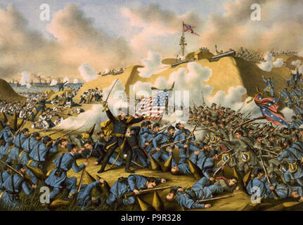 . Inglese: Cattura di Fort Fisher (Seconda Battaglia di Fort Fisher). Truppe guidato da Union Army Maggiore Generale Alfred H. Terry Confederati di combattimento il 15 gennaio 1865.) . Chicago : Kurz & Allison, editori d'arte, 1890. 188 Battaglia di Fort Fisher Foto Stock