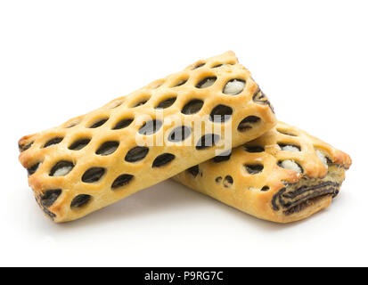Due pani di reticolo impostato con noce di cocco e cioccolato isolato su sfondo bianco sfornato fresco Foto Stock