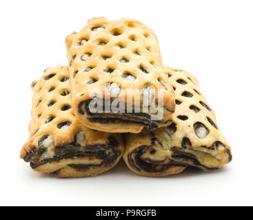 Tre pani di reticolo impostato con noce di cocco e cioccolato all'interno isolato su sfondo bianco sfornato fresco Foto Stock