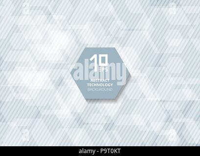Tecnologia astratta futuristico esagoni bianco overlay con linee a strisce in diagonale su sfondo blu. Illustrazione Vettoriale Illustrazione Vettoriale