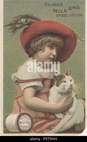 . Inglese: persistente URL: digital.lib.muohio.edu/u?/tradecards,299 soggetto (TGM): Bambini & animali; Animali domestici; gatti; cappelli; PIUME; Pavoni; industria Thread; attrezzatura per cucire & forniture; parole chiave: Clark lo stelo Mile-End cotone . circa 1887 322 Clark lo stelo del cotone (3093566192) Foto Stock