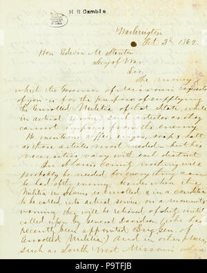 347 Contemporary copia della lettera firmata C. Gibson, Washington, per l'on. Edwin M. Stanton, Secy. di guerra, 3 ottobre 1862 Foto Stock