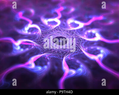 Colorato incandescente griglia di nanotecnologia, profondità di campo generata da computer sfondo astratto, 3D render Foto Stock