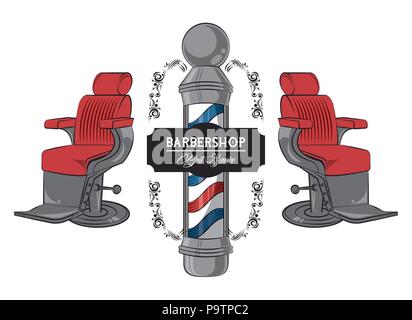 Barbiere vintage emblema colorato con retro disegni illustrazione vettoriale graphic design Illustrazione Vettoriale