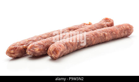 Tre ungherese salsiccia secca salsiccia per pizza isolati su sfondo bianco  affumicato in budello naturale misto carne di maiale Foto stock - Alamy