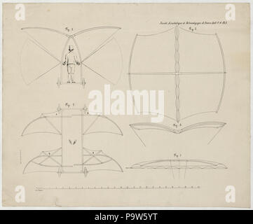 386 disegno di progetto per un uomo-powered battenti macchina progettata da Sir George Cayley LCCN2002736609 Foto Stock