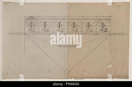 386 disegno di progetto per un sistema di navigazione per un dirigibile che impiega sei palloni e paracadute, un deck, delle sovrastrutture e cesto inferiore LCCN2002722690 Foto Stock