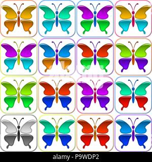 Farfalle variopinte, set di icone Illustrazione Vettoriale