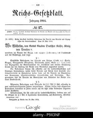 456 Deutsches Reichsgesetzblatt 1914 027 129 Foto Stock