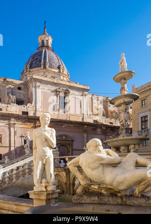 La Fontana Pretoria, Praetorian fontana di Piazza Pretoria a Palermo, Sicilia, Italia, Europa Foto Stock