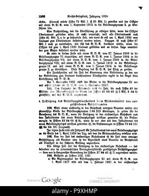 505 Deutsches Reichsgesetzblatt 1920 138 1288 Foto Stock
