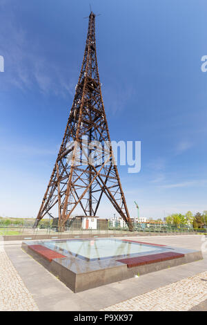 Gliwice in Slesia. Un vecchio legno torre radio, uno dei simboli di inizio della seconda guerra mondiale in Polonia Foto Stock