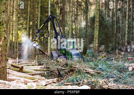 Struttura di lavoro harvester in Grizedale Forest, Lake District, REGNO UNITO Foto Stock