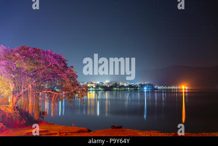 Pokhara Lago Phewa e Lago di notte in Nepal Foto Stock