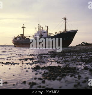 AJAXNETPHOTO. NETLEY, SOUTHAMPTON, Inghilterra. - Arenarsi nave - LA NAVE SAM G ARENARSI SULLA SPIAGGIA NETLEY dopo aver trascinato la sua ancora durante una tempesta autunnale che strappato attraverso la costa sud. Foto:JONATHAN EASTLAND/AJAX REF:880030 42 Foto Stock