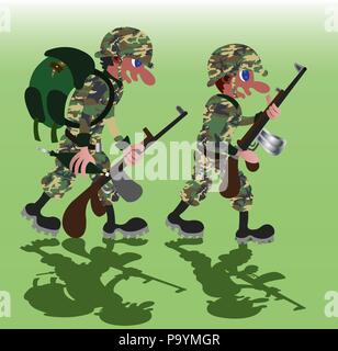 Un mazzetto di soldati che marciano al campo di battaglia Illustrazione Vettoriale