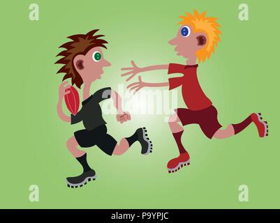 Due atleti competere fra loro in una partita di rugby, Illustrazione Vettoriale