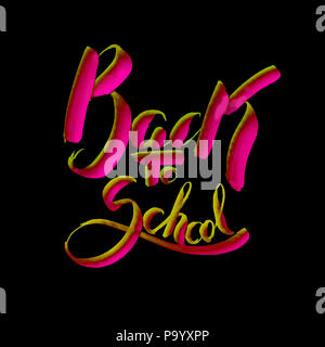 Si torna a scuola parole scritte acquarello dipinto su sfondo nero Foto Stock