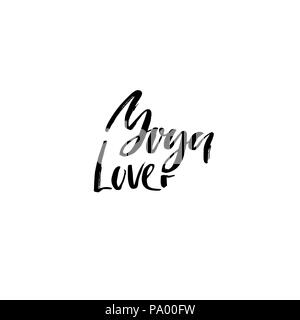 Lo Yoga amante. Moderno pennello asciutto lettering. Calligraphy poster. Tipografia manoscritta carta. Banner di yoga. Illustrazione Vettoriale. Illustrazione Vettoriale