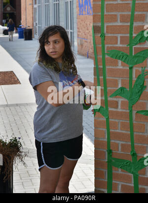 La tecnica a nastro equipaggio in base fuori di Providence, Rhode Island, con Guida dello studente, lavorando su un murale per tutta la settimana presso la Galleria Sordoni, documento Wilkes University Foto Stock