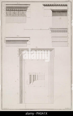 625 Erechtheion- 1 View e i dettagli della finestra 2 Vista del cornicione del lato ovest 3 Colonna della antae 4 Geison - Le Roy Julien David - 1770 Foto Stock