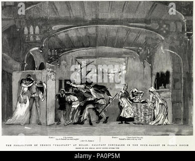 629 Ettore Tito - La produzione di Verdi le Falstaff a Milano - Falstaff nascosto nella Buck-Basket in Ford's House Foto Stock
