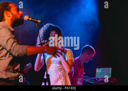 Lamer Tree Festival , REGNO UNITO, data 19th, luglio 2018, Flamingods giocando sulla fase di arco il giovedì sera, Credito: Guy Peterson. Foto Stock