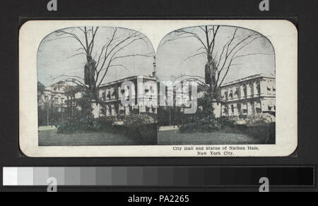 315 La City Hall e la statua di Nathan Hale, New York City (NYPL B11708052-G91F198 003F) Foto Stock