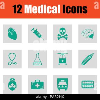 Medical icon set. Verde su grigio design. Illustrazione Vettoriale. Illustrazione Vettoriale