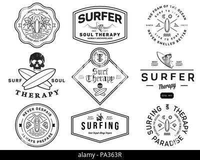 Nero su bianco i badge di surf vol. 1 è una collezione di illustrazioni vettoriali per qualsiasi impiego Illustrazione Vettoriale