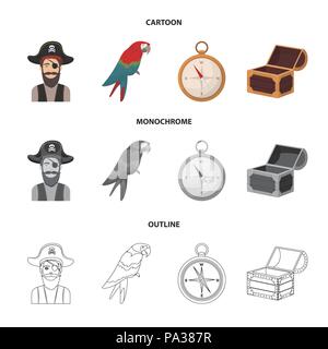 Pirata, bandit, cappello, bendaggio .Pirati set di icone di raccolta in cartoon,contorno,monocromatico vettore stile simbolo illustrazione stock . Illustrazione Vettoriale