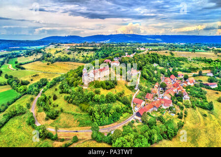 Chateau de Belvoir, un castello medievale nel dipartimento del Doubs del Bourgogne-Franche-Comte regione in Francia Foto Stock