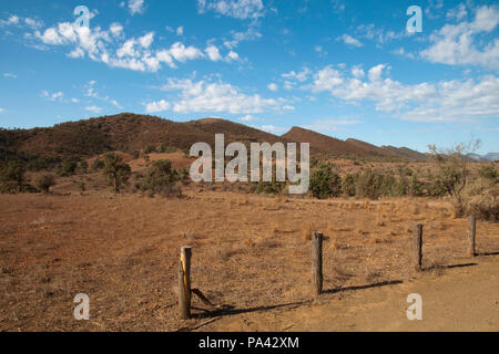 Brachina Gorge South Australia, vista attraverso il paesaggio desertico di lontane colline Foto Stock