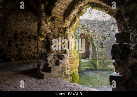 Interno del round 'Donjon' torre del XIII secolo il castello di Flint nel Galles del Nord, Regno Unito. Foto Stock