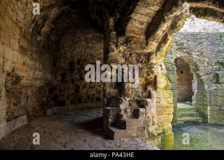 Interno del round 'Donjon' torre del XIII secolo il castello di Flint nel Galles del Nord, Regno Unito. Foto Stock