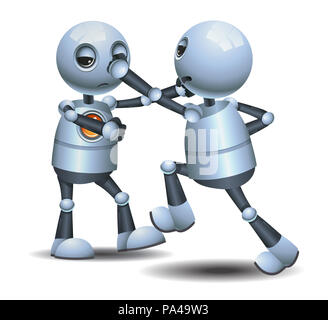 Illustrazione di un felice droid piccolo robot lotta isolata su sfondo bianco Foto Stock