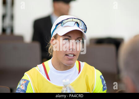 Lucerna, Svizzera, 15 luglio 2018, Domenica donna singolo skiff, medaglia d'oro, 'SUI W1X', Jeannine GMELIN, FISA World Cup III Lago Rotsee, © Peter SPURRIER, Foto Stock