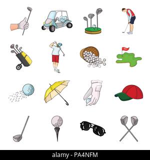 Dopo,l'arte,l'attributo,aviatore,bag,ball,sfere,basket,prima,cap,carrello,cartoon,club, club,raccolta,corso,attraversato,design,attrezzature,campo,battenti,gioco,golf,golfista,l'erba,l'hobby,azienda,foro,icona,immagine,isolato,kick,logo,parasol,percorso,immissione,giochi,impostare,segno,sport,stick,occhiali da sole,il simbolo,T,uniformi,vettore,web,ruote vettori vettore , Illustrazione Vettoriale