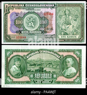 363 CZE-17-Republika Ceskoslovenska-100 Korun (1920) Foto Stock