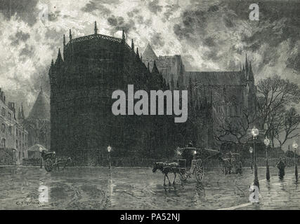 Enrico VII Cappella, l'Abbazia di Westminster, Londra, Inghilterra, al chiaro di luna, secolo XIX Foto Stock