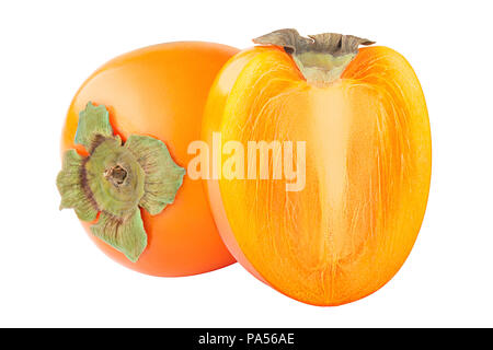 Fetta di ripe succosa persimmon, percorso di clipping, isolato su bianco Foto Stock