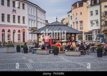 Piazza Masaryk in Uherske Hradiste città nella regione di Zlin, Moravia nella Repubblica Ceca Foto Stock