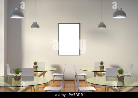 Vuoto poster verticale mock up in moderno Cafe' interno. 3d illustrazione Foto Stock